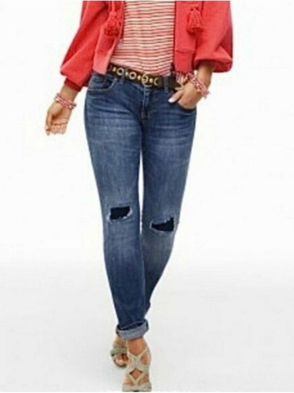Cabi Patchwork Rip and Repair Patched Denim Slim Boyfriend Jeans Size 4 5695